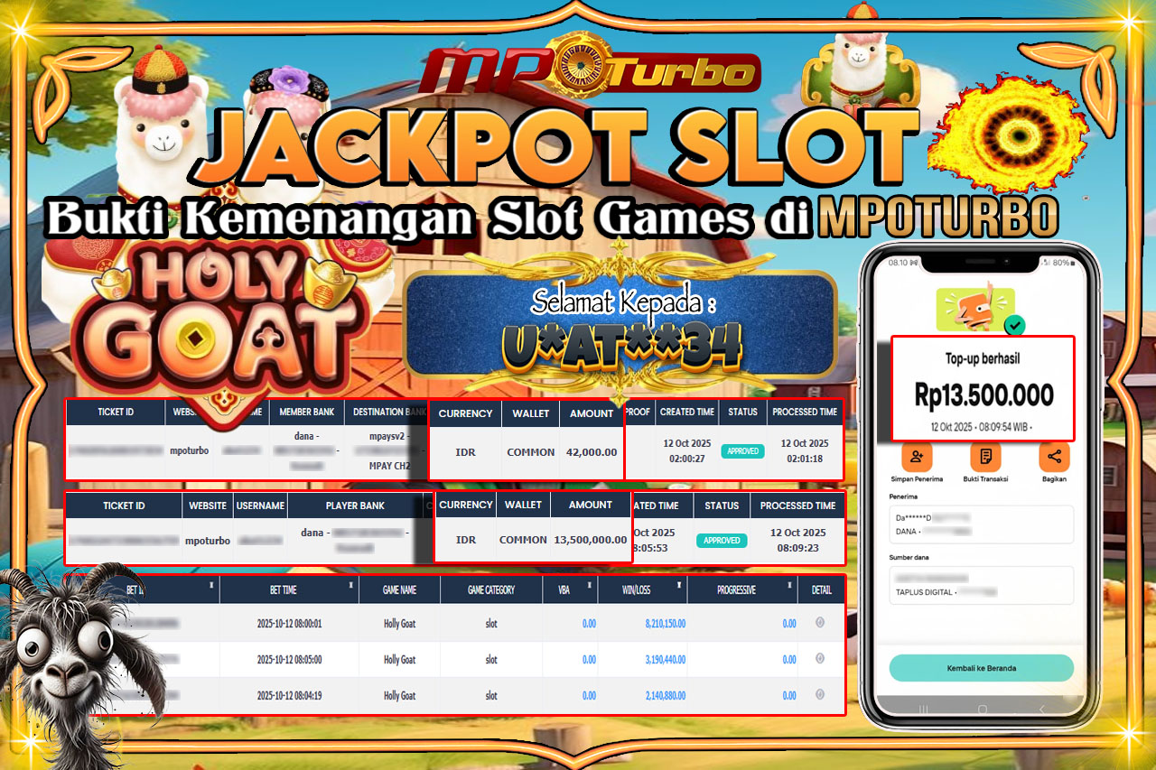 MPOTURBO JACKPOT SLOT HOLLY GOAT - NEXT SPIN Rp 13,500,000.00,- LUNAS